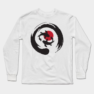 Zen Symbol with Koi Fishes And Red Sun Long Sleeve T-Shirt